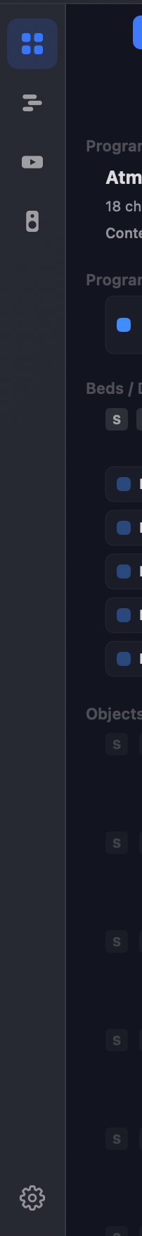 The Mode Bar down the left edge — Overview, Timeline, Video and Monitor icons at the top, with Settings pinned at the bottom