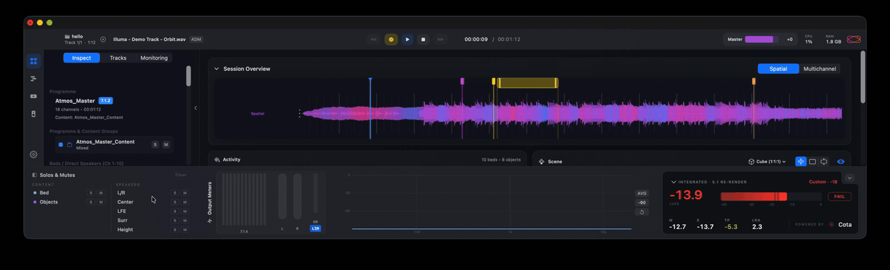 The Spatial Waveform updating to show the soloed channel's waveform in binaural/stereo modes