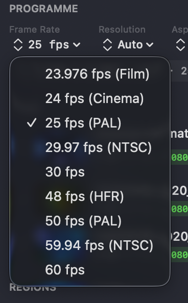 The Frame Rate menu