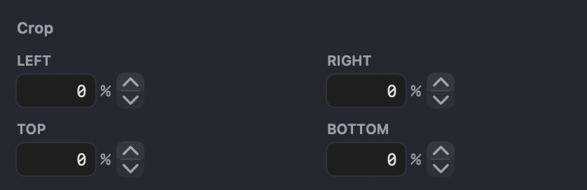 The Crop inspector — Left, Right, Top and Bottom percentages
