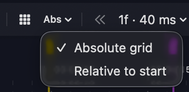 The grid-mode menu — Absolute grid or Relative to start