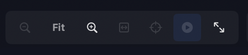 The zoom controls group — zoom out, current zoom level, zoom in, fit to window, jump to playhead, follow playhead, and fit to region